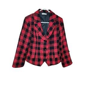 Coldwater‎ Creek Size 12 Red Black Buffalo Plaid 3 Button Blazer Jacket